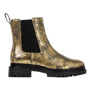 Lauren Ralph Lauren Women’s Gold Metallic Leather Moto Bootie Boots Size 7.5